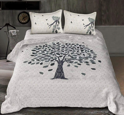 Navkar Creation 141 TC Cotton Queen 3D Printed Flat Bedsheet(Pack of 1, Multicolor)