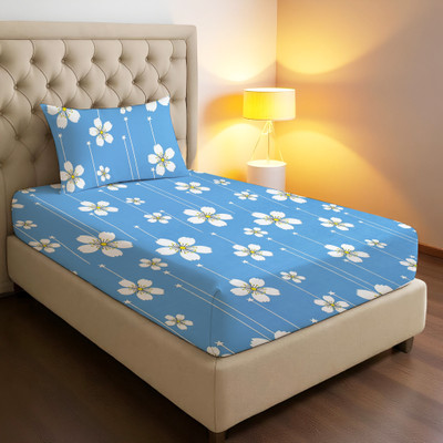 kashmya 220 TC Cotton Single Printed Flat Bedsheet(Pack of 1, Blue)