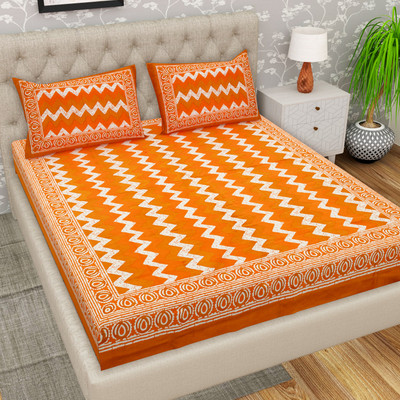 Cosito 144 TC Cotton Double Jaipuri Prints Flat Bedsheet(Pack of 1, Orange)