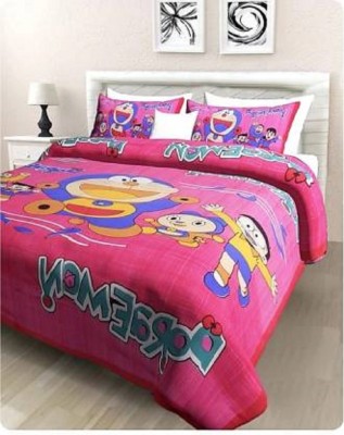 Monik Handicrafts 140 TC Cotton Double Cartoon Flat Bedsheet(Pack of 1, Pink)