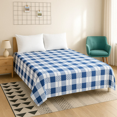 144 TC Microfiber Double Printed Bedsheet(Pack of 1, Blue, White)