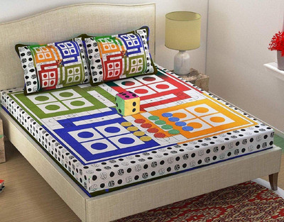 S R Enterprises 141 TC Cotton Queen Jaipuri Prints Flat Bedsheet(Pack of 1, Multicolor)