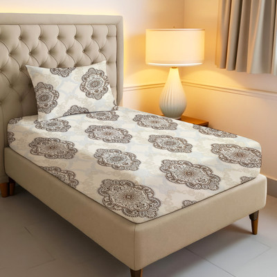 Shine Creation 240 TC Microfiber Single Printed Flat Bedsheet(Pack of 1, Beige with Black Flower)