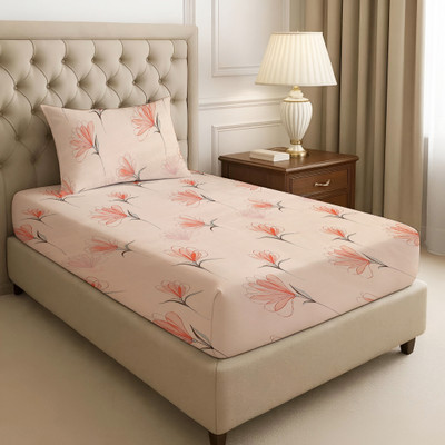 DBRUNO 144 TC Microfiber Single Floral Flat Bedsheet(Pack of 1, Peach)