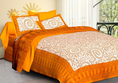 Navkar Creation 141 TC Cotton Queen 3D Printed Flat Bedsheet(Pack of 1, Multicolor)