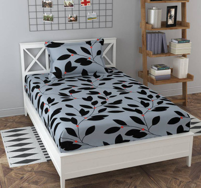 TYLORSTYLE 120 TC Polycotton Single Floral Flat Bedsheet(Pack of 1, Grey)