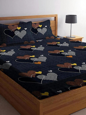 HAZAL Cotton Double Printed Bedsheet(Pack of 1, Dark Grey)