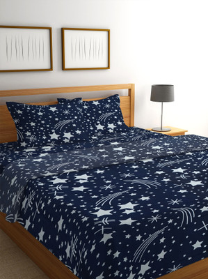 Echor 250 TC Microfiber Double Printed Flat Bedsheet(Pack of 1, Blue, Multicolor)