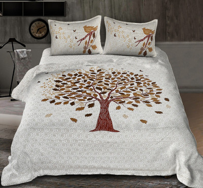 Navkar Creation 141 TC Cotton Queen Printed Flat Bedsheet(Pack of 1, Multicolor)