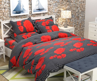 MR VIHAAN 135 TC Microfiber King 3D Printed Flat Bedsheet(Pack of 1, Red Rose Black Dotted)