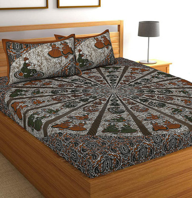 Aaomi Collection 144 TC Cotton Double Jaipuri Prints Flat Bedsheet(Pack of 1, Multicolor)