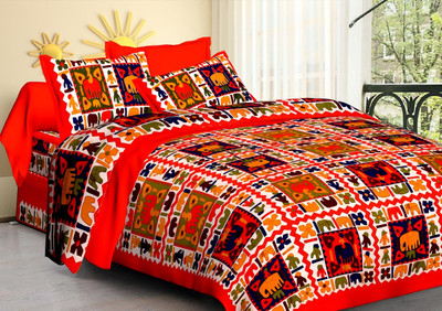 Navkar Creation 141 TC Cotton Queen Printed Flat Bedsheet(Pack of 1, Multicolor)