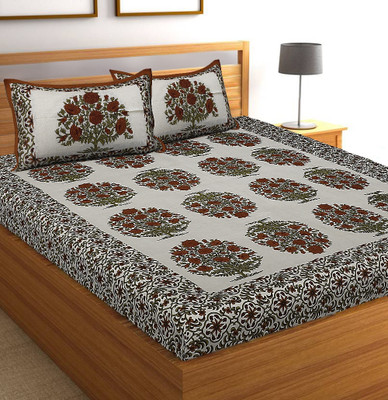 Navkar Creation 141 TC Cotton Queen 3D Printed Fitted (Elastic) Bedsheet(Pack of 1, Multicolor)