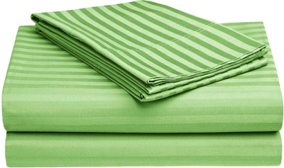 Aaaaaaaaaaaandy Polycotton King Flat 300 TC Striped Bedsheet(Pack of 1, Pista-Green)