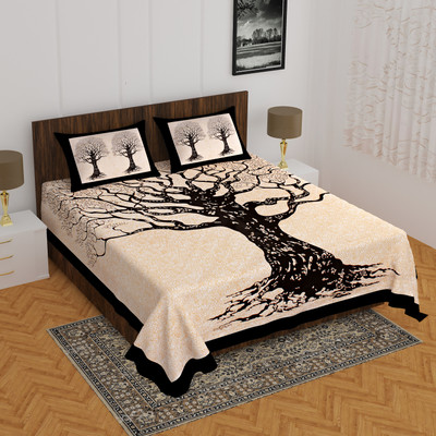 Indian Royal Fashion Cotton Double Flat 144 TC Printed Bedsheet(Pack of 1, Black)