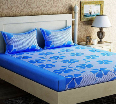 Shree Ganesh Handloom 140 TC Cotton Queen Printed Flat Bedsheet(Pack of 1, Blue)