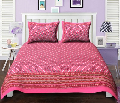 Ubania Collection 144 TC Cotton Double Jaipuri Prints Flat Bedsheet(Pack of 1, Pink)