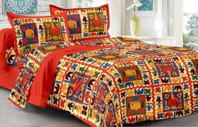 Navkar Creation 200 TC Cotton Double Printed Flat Bedsheet(Pack of 1, Red, Multicolor)