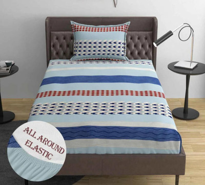 Rumps 220 TC Cotton Single Printed Fitted (Elastic) Bedsheet(Pack of 1, glacecotton B13)