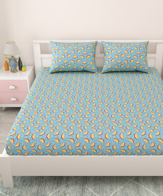 Mafatlal Cotton Double Flat 144 TC Printed Bedsheet(Pack of 1, Blue)