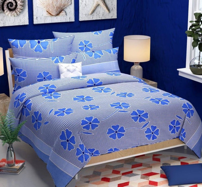 kaku handloom Microfiber Double Flat 140 TC 3D Printed Bedsheet(Pack of 1, Blue)