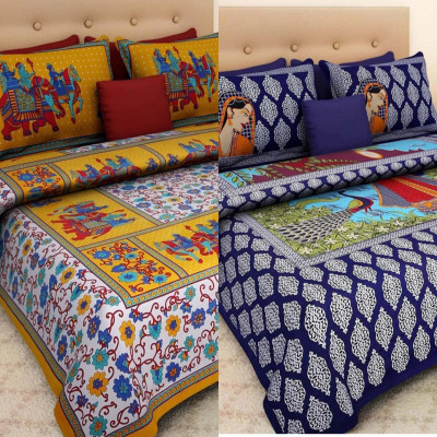 KAANY FAB 180 TC Cotton Double Jaipuri Prints Flat Bedsheet(Pack of 2, Multicolor)