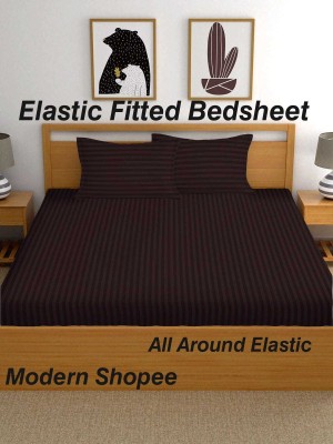 Modern Shopee 240 TC Microfiber Double Striped Fitted (Elastic) Bedsheet(Pack of 1, Coffee)