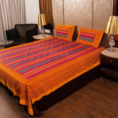 S R Enterprises 141 TC Cotton Double Jaipuri Prints Flat Bedsheet(Pack of 1, Multicolor)