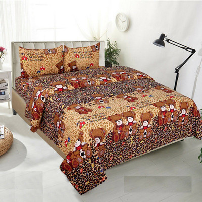 Shrya 140 TC Polycotton Double Abstract Flat Bedsheet(Pack of 1, Brown)