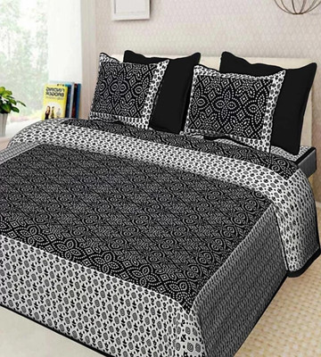 Cottan Dada Cotton Double Flat 104 TC Printed Bedsheet(Pack of 1, Black)