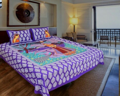 S R Enterprises Cotton Double Flat 141 TC Jaipuri Prints Bedsheet(Pack of 1, Multicolor)