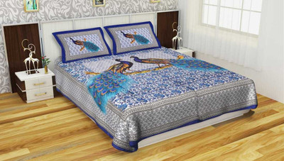 S R Enterprises 141 TC Cotton Double Jaipuri Prints Flat Bedsheet(Pack of 1, Multicolor)