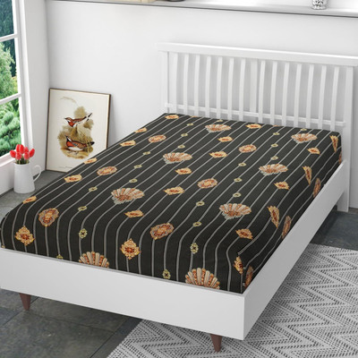 AVINYA 244 TC Cotton Single Floral Fitted (Elastic) Bedsheet(Pack of 1, Dark Grey)