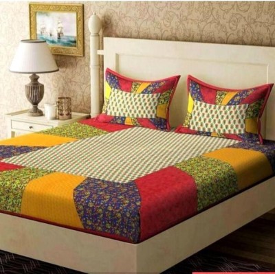 IkBedsheets 165 TC Cotton Double Printed Flat Bedsheet(Pack of 1, Multicolor)