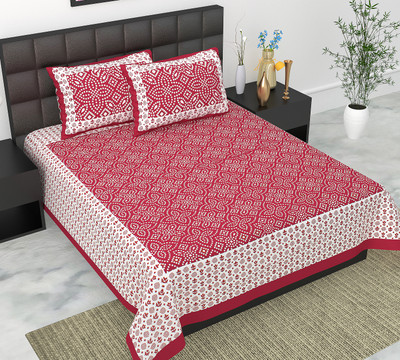 Navkar Creation 104 TC Cotton Double Jaipuri Prints Flat Bedsheet(Pack of 1, Maroon)