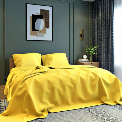 TURIYA Microfiber Queen Flat 220 TC Solid Bedsheet(Pack of 1, Yellow)