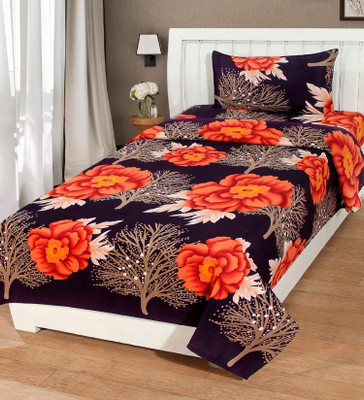 Vidhyaheandloom 144 TC Satin Single Printed Flat Bedsheet(Pack of 1, Blue)
