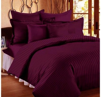 Dnk 240 TC Satin Double Striped Flat Bedsheet(Pack of 1, Purple)