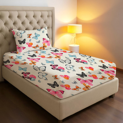 kashmya 220 TC Cotton Single Printed Flat Bedsheet(Pack of 1, Off White)