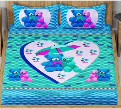 KAANY FAB 144 TC Cotton Double Jaipuri Prints Flat Bedsheet(Pack of 1, Blue)