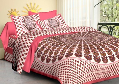 la v 144 TC Cotton Queen Printed Flat Bedsheet(Pack of 1, Multicolor)