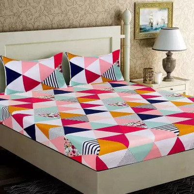 TOZO SHINE 180 TC Microfiber Double Abstract Flat Bedsheet(Pack of 1, Multicolor)
