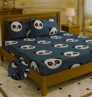 Hss fab Cotton Blend Double Fitted (Elastic) 210 TC Animal Bedsheet(Pack of 1, Grey)