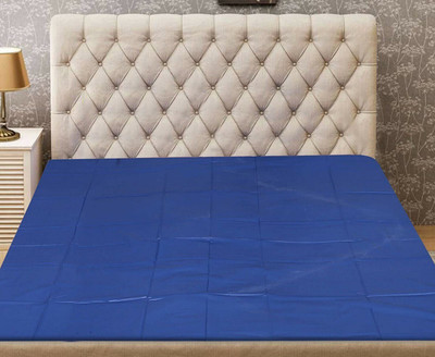 BONA SORT 210 TC Polyester Double Checkered Flat Bedsheet(Pack of 1, Blue)