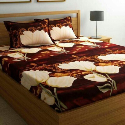 Bhagwati Handloom 185 TC Cotton Single Floral Flat Bedsheet(Pack of 1, Brown)