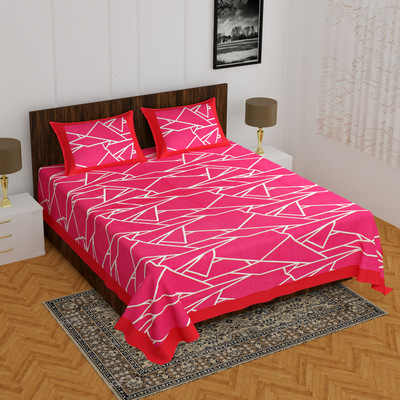 E ELMA Cotton Double Flat 144 TC Printed Bedsheet(Pack of 1, Pink)