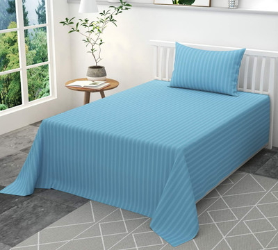 RRC 144 TC Microfiber Single Striped Flat Bedsheet(Pack of 1, Blue)