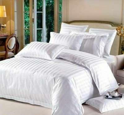fashion home 200 TC Cotton Double Striped Flat Bedsheet(Pack of 1, White)