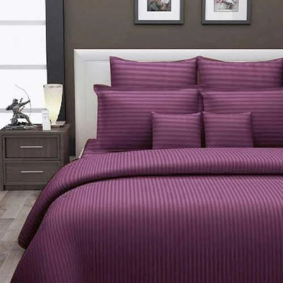 ROOMSTYLE 230 TC Cotton Double Striped Fitted (Elastic) Bedsheet(Pack of 1, Pink)
