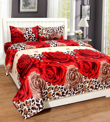 Xerox 144 TC Microfiber Double 3D Printed Flat Bedsheet(Pack of 1, redandbrown)